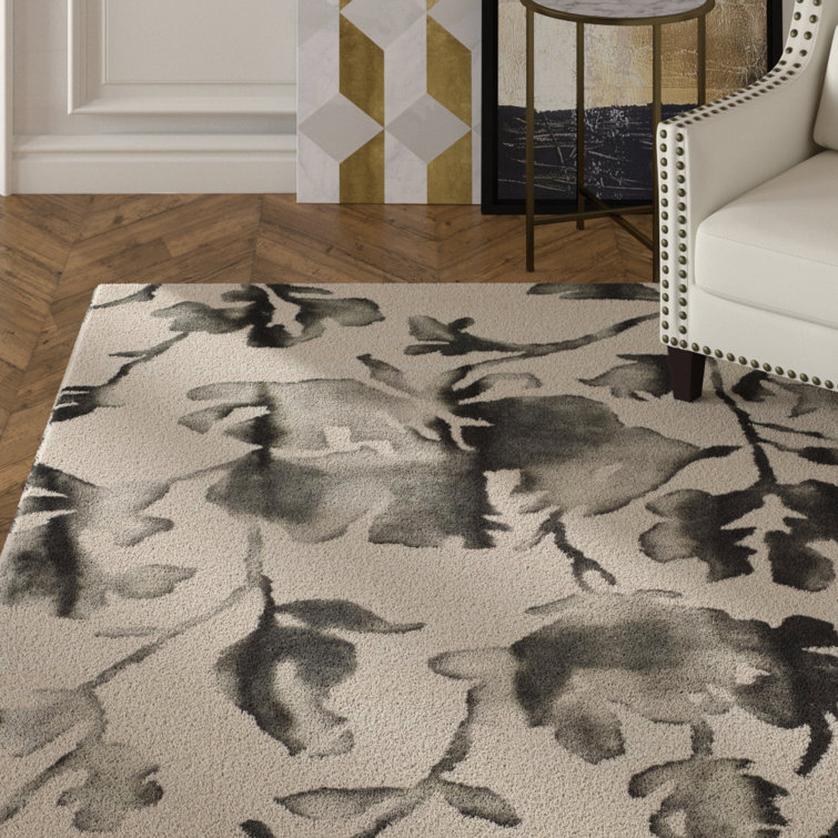 Red Barrel Studio® Harvester Floral Handmade Tufted Wool Ivory/Charcoal